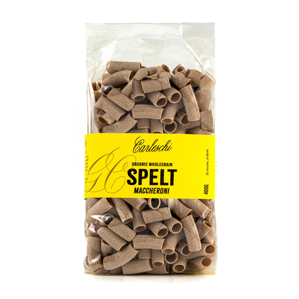 Bag of organic wholegrain spelt maccheroni pasta from carleschi 