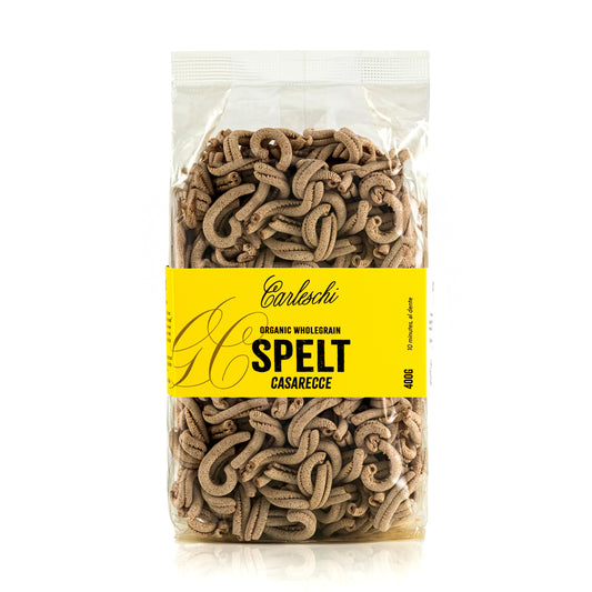 Bag of organic wholegrain spelt casarecce pasta from carleschi 