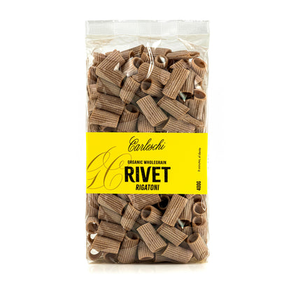 Bag of organic wholegrain srivet rigatoni pasta from carleschi 