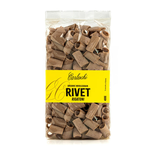 Bag of organic wholegrain srivet rigatoni pasta from carleschi 