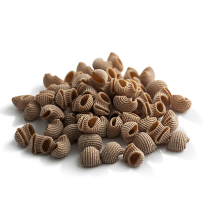 small pile of organic wholegrain spelt pipe rigate pasta from carleschi 